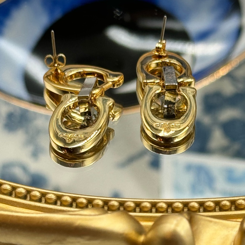 🆕 COACH 🧿 NWT Double Logo Two-Toned Chunky Bejewelled Link Earring - Picture 14 of 15
